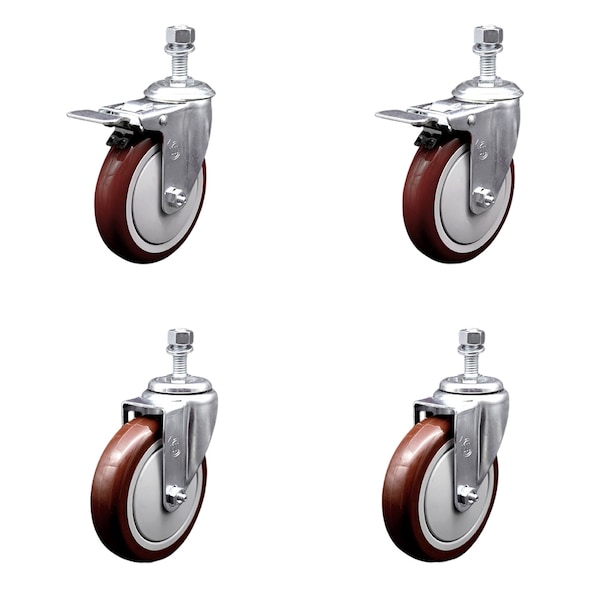 Service Caster 5 Inch Maroon Polyurethane Swivel 1/2 Inch Stem Caster Total Lock Brake SCC, 2PK SCC-TSTTL20S514-PPUB-MRN-121315-2-S2 - main